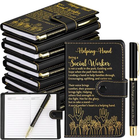 TaoBary 10 Sets Social Worker Appreciation Gift Social Worker Month Must Have Leather Notebook Ballpoint Pen with Inspirational Quotes Thank You Gifts for Women Coworker Teachers Office Bsw Msw (Brown) in Kuwait