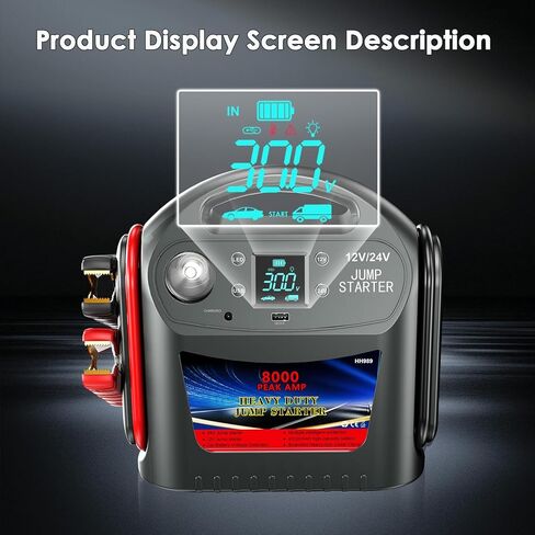 023 Jump Starter Battery Pack 3000A Peak, 12V Car Battery Jump Starter for Up to 8L Gas/5L Diesel, Battery Booster Jump Box, Portable Power Bank QC3.0 Outputs, Jumper Cables with LED Light in Saudi Arabia
