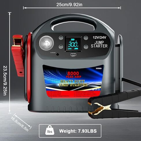 023 Jump Starter Battery Pack 3000A Peak, 12V Car Battery Jump Starter for Up to 8L Gas/5L Diesel, Battery Booster Jump Box, Portable Power Bank QC3.0 Outputs, Jumper Cables with LED Light in Saudi Arabia