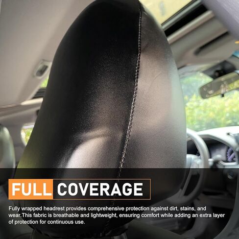 2 PCS Car Headrest Covers, PU Elastic Leather Fully Wrapped Cover, Scratch-resistant Waterproof Interior Protector, Reusable Stretch Fit for Most Car Truck Front Headrest (Black) in Saudi Arabia