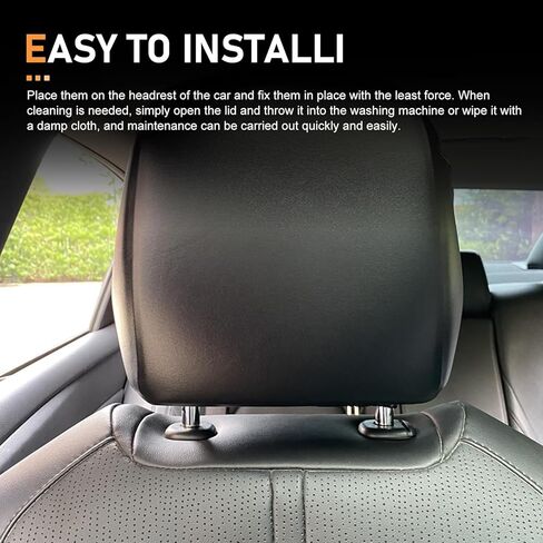 2 PCS Car Headrest Covers, PU Elastic Leather Fully Wrapped Cover, Scratch-resistant Waterproof Interior Protector, Reusable Stretch Fit for Most Car Truck Front Headrest (Black) in Saudi Arabia