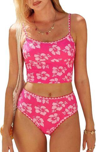 ZAFUL Tankini Swimsuit for Women High Waisted Swimwear Tummy Control Color Contrast Two Piece Bathing Suits in Saudi Arabia