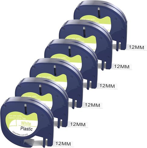 6pack 91331 Label Tape Replacement for dymo Label Maker Refills Plastic White Tape (1/2" x 13'), for Labeler Letra Tag 200B, LT 100T 100H Plus in Saudi Arabia