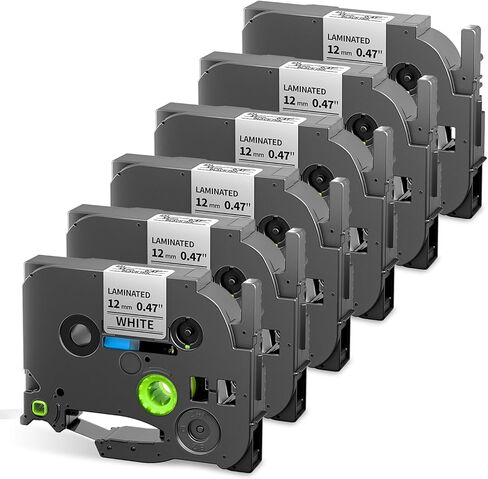 6 عبوات لشريط ملصقات P touch 12 مم 0.47 أبيض TZ لشريط Brother Label Maker حبر أسود على أبيض TZe-231 TZ-231، متوافق مع Ptouch D210 D220 H110 H111 D410 D460BT D610BT P710BT D400 D600 1280 1290 in Kuwait