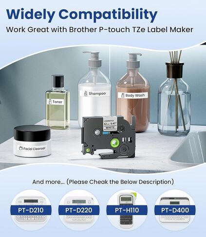 6 عبوات لشريط ملصقات P touch 12 مم 0.47 أبيض TZ لشريط Brother Label Maker حبر أسود على أبيض TZe-231 TZ-231، متوافق مع Ptouch D210 D220 H110 H111 D410 D460BT D610BT P710BT D400 D600 1280 1290 in Kuwait