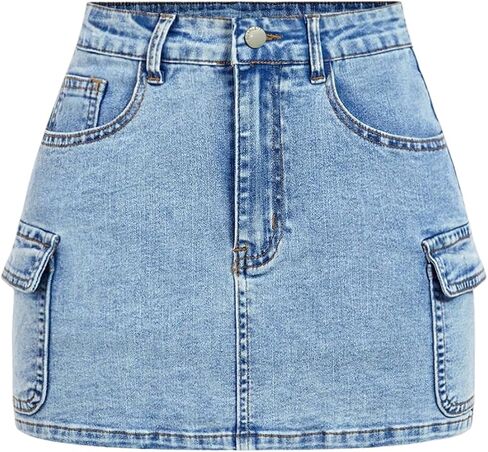 Floerns Women's Plus Size Cargo Jean Skirt High Waisted Bodycon Mini Denim Skirts with Pockets in Saudi Arabia