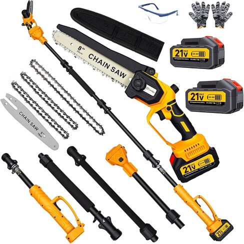 2-in-1 Electric Pole Saws for Tree Trimming, 6" & 8" Cordless Power Saw with Extension Pole, Two 21V 2x3.0Ah Batteries for Wood Cutting (Blue, 6 in & 8 in) in Kuwait