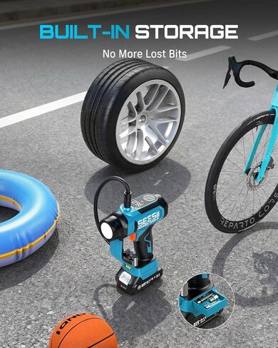SEESII 3-in-1 Tire Inflator, Portable Air Compressor & Car Vacuum Cleaner & Searchlight, 21V Car Tire Air Pump with Digital Pressure Gauge, 150 PSI Max for RV SUV Tires, Motorcycles, E-Bikes in Saudi Arabia