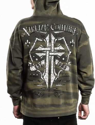 Xtreme Couture من Affliction للجنسين هوديي ساراسين، أخضر مموه، تصميم متقاطع عسكري in Kuwait