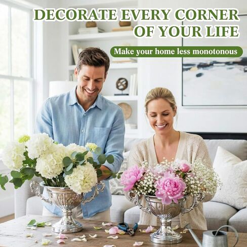 2 قطعة مزهرية زهرة الجرة للقطع المركزية 10.7 بوصة عرض × 7.1 بوصة ارتفاع مزهرية حديدية عتيقة مزخرفة بقاعدة كومبوت عتيقة وعاء زهور لقطع مركزية لحفلات الزفاف وترتيب الأزهار المنزلية in Kuwait