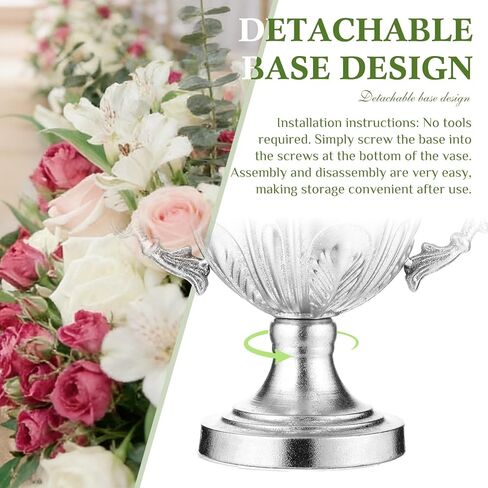 2 قطعة مزهرية زهرة الجرة للقطع المركزية 10.7 بوصة عرض × 7.1 بوصة ارتفاع مزهرية حديدية عتيقة مزخرفة بقاعدة كومبوت عتيقة وعاء زهور لقطع مركزية لحفلات الزفاف وترتيب الأزهار المنزلية in Kuwait