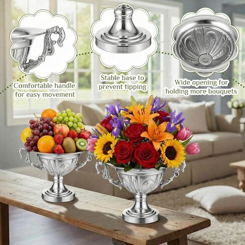 2 قطعة مزهرية زهرة الجرة للقطع المركزية 10.7 بوصة عرض × 7.1 بوصة ارتفاع مزهرية حديدية عتيقة مزخرفة بقاعدة كومبوت عتيقة وعاء زهور لقطع مركزية لحفلات الزفاف وترتيب الأزهار المنزلية in Kuwait