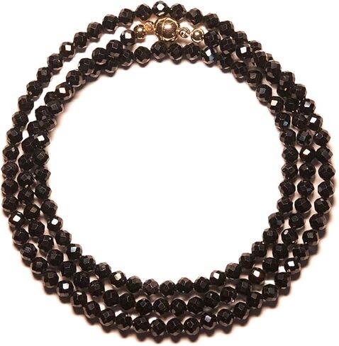 Natural Black Spinel Necklace for Men 24" | 4mm Faceted Beaded Baseball Necklace | Real Stone Energy Jewelry Gift for Him | Convertible Layered Wrap Bracelet | 14K GP Easy-Snap Clasp in Kuwait