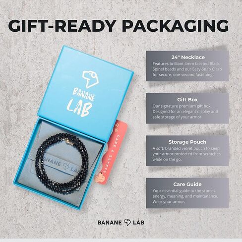 Natural Black Spinel Necklace for Men 24" | 4mm Faceted Beaded Baseball Necklace | Real Stone Energy Jewelry Gift for Him | Convertible Layered Wrap Bracelet | 14K GP Easy-Snap Clasp in Kuwait