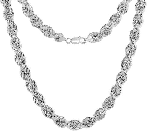 10mm-12mm Very Thick Sterling Silver Hollow Rope Chain for Men Nickel Free Italy 8-24 inch in Saudi Arabia