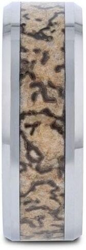 ORDOVICIAN Dinosaur Bone Inlaid Tungsten Carbide Beveled Edged Ring in Saudi Arabia