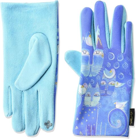 Laurel Burch Azul Indigo Cats MicroSuede Women's Gloves - Blues and Aqua in Saudi Arabia