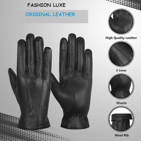 Leather Winter Gloves for Men Sheepskin Driving Gloves Fleece Leather Gloves for Cold Weather, Motorcycle Gloves in Saudi Arabia