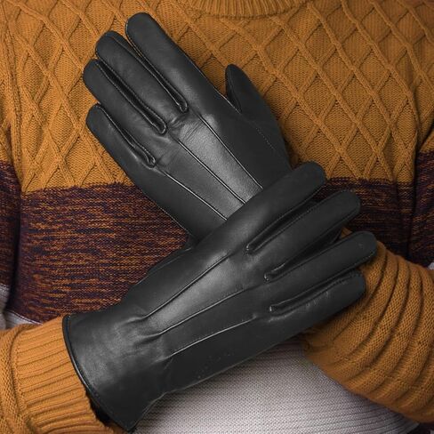 Leather Winter Gloves for Men Sheepskin Driving Gloves Fleece Leather Gloves for Cold Weather, Motorcycle Gloves in Saudi Arabia