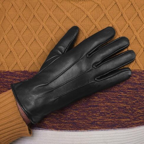 Leather Winter Gloves for Men Sheepskin Driving Gloves Fleece Leather Gloves for Cold Weather, Motorcycle Gloves in Saudi Arabia