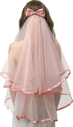 Golden Ribbon Edge Wedding Veil Champagne Gold Trim Bachelorette Party Veil 2 Tier Ivory Tulle Fingertip Bridal Veil Simple Bride to Be Outfit Hair Accessories in Saudi Arabia