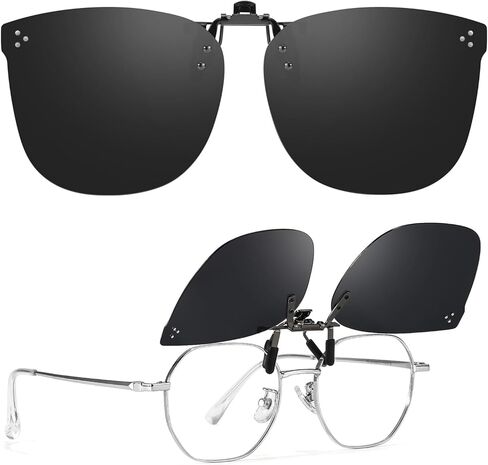 TJUTR Oversized Clip-On Sunglasses Over Prescription Glasses, Polarized UV400 Protection Flip-Up Sun Shades with Metal Clip in Saudi Arabia