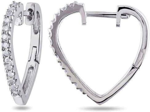 BLUE BELL JEWEL 1.20 Ct Round Cut White Diamond Heart Shape Women's Huggie Hoop Earrings With 925 Sterling Silver 14k White Gold Plated in Saudi Arabia