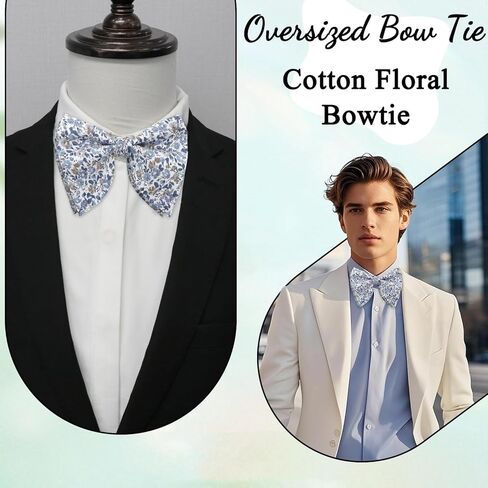 Floral Bow Ties for Men, Oversized Bow Tie Pre-tied Bowties Mens Cotton Flower Printed Bowtie for Wedding Party Casual in Saudi Arabia