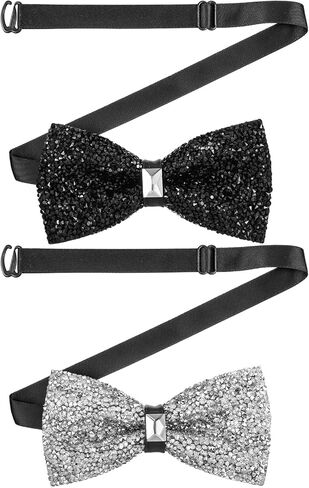 2 PCS Sequin Bow Tie, Sparkly Adjustable Glitter Necktie for Men Sequin Glitter Adjustable Necktie Shiny Pre Tied Neck Ties Sparkling Shiny Bowtie for Christmas Banquet Carnival Costume Party in Saudi Arabia