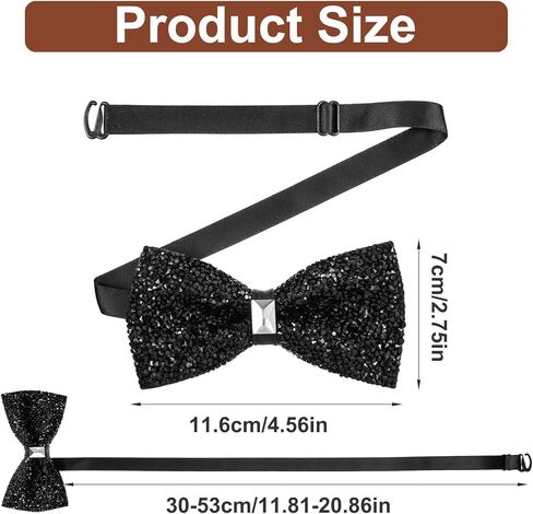 2 PCS Sequin Bow Tie, Sparkly Adjustable Glitter Necktie for Men Sequin Glitter Adjustable Necktie Shiny Pre Tied Neck Ties Sparkling Shiny Bowtie for Christmas Banquet Carnival Costume Party in Saudi Arabia