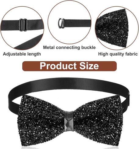 2 PCS Sequin Bow Tie, Sparkly Adjustable Glitter Necktie for Men Sequin Glitter Adjustable Necktie Shiny Pre Tied Neck Ties Sparkling Shiny Bowtie for Christmas Banquet Carnival Costume Party in Saudi Arabia