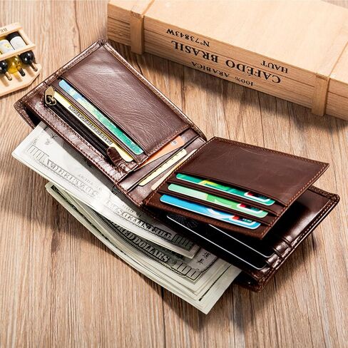 men's wallet,Men's minimalist wallet,Front-layer cowhide wallet, classic retro bifold design, RFID theft protection, 19 card slots,minimalist wallet for men in Saudi Arabia