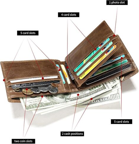 men's wallet,Men's minimalist wallet,Front-layer cowhide wallet, classic retro bifold design, RFID theft protection, 19 card slots,minimalist wallet for men in Saudi Arabia