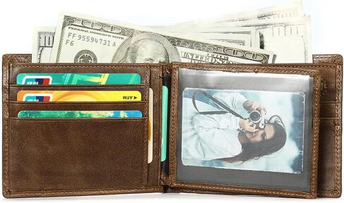 men's wallet,Men's minimalist wallet,Front-layer cowhide wallet, classic retro bifold design, RFID theft protection, 19 card slots,minimalist wallet for men in Saudi Arabia