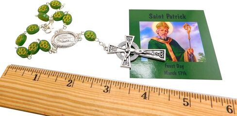 Westmon Works St Patrick Auto Rosary الكاثوليكية سحر السيارة لمرآة الرؤية الخلفية مجموعة الصلاة الأيرلندية ذات الخرز الزجاجي مع بطاقة شفيع سانت أيرلندا المقدسة in Saudi Arabia