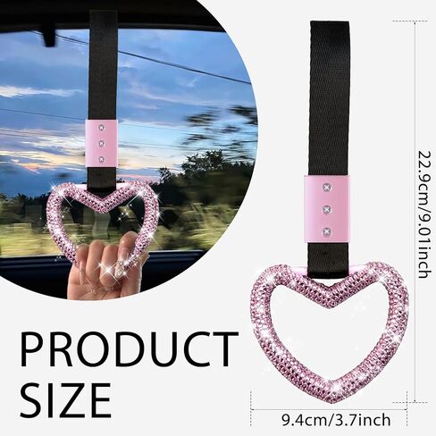 NBTEPEM Bling Heart Handle Ring Bling Car Accessories for Women Handle Strap Drift Charm Rear Bumper Warning Ring Tsurikawa Heart Decor for Car Interior Exterior Decoration (Pink, Heart Style) in Saudi Arabia