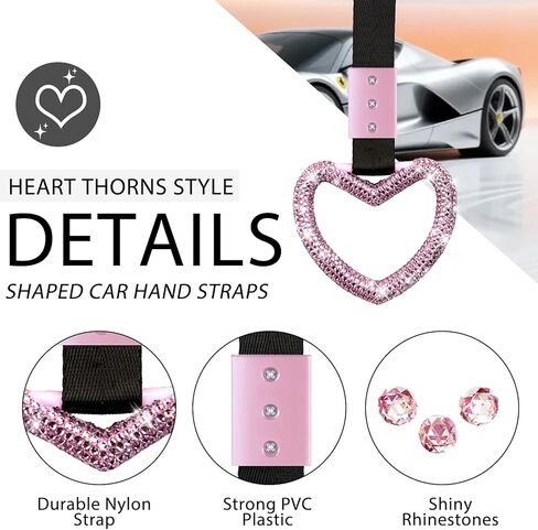 NBTEPEM Bling Heart Handle Ring Bling Car Accessories for Women Handle Strap Drift Charm Rear Bumper Warning Ring Tsurikawa Heart Decor for Car Interior Exterior Decoration (Pink, Heart Style) in Saudi Arabia