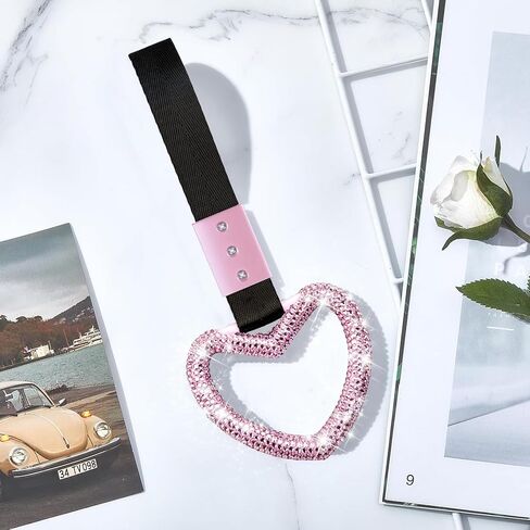 NBTEPEM Bling Heart Handle Ring Bling Car Accessories for Women Handle Strap Drift Charm Rear Bumper Warning Ring Tsurikawa Heart Decor for Car Interior Exterior Decoration (Pink, Heart Style) in Saudi Arabia
