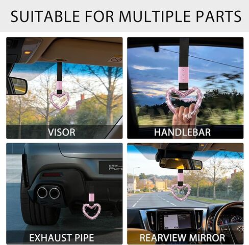 NBTEPEM Bling Heart Handle Ring Bling Car Accessories for Women Handle Strap Drift Charm Rear Bumper Warning Ring Tsurikawa Heart Decor for Car Interior Exterior Decoration (Pink, Heart Style) in Saudi Arabia