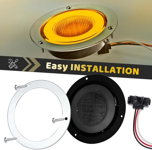 2pcs Smoked Lens 4 inch Round LED Trailer Trucks Halo Parking Turn Signal Tail Lights Amber 64 LEDs w/Stainless Bezels Flange Mount Sealed Waterproof IP67 For RV/Van, DC 12V in Saudi Arabia