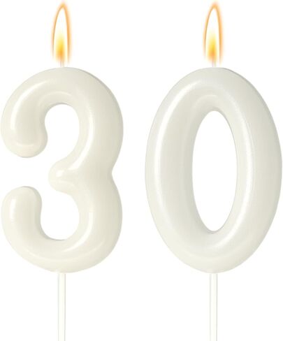 30 Candles 30th Birthday Decorations for Women, White 30th Candle for Beige Birthday Decorations, 30 Cake Topper for 30 Year Old Girl Cream Birthday Party Decor Party Supplies Favors(Number 30 Candle) in Saudi Arabia