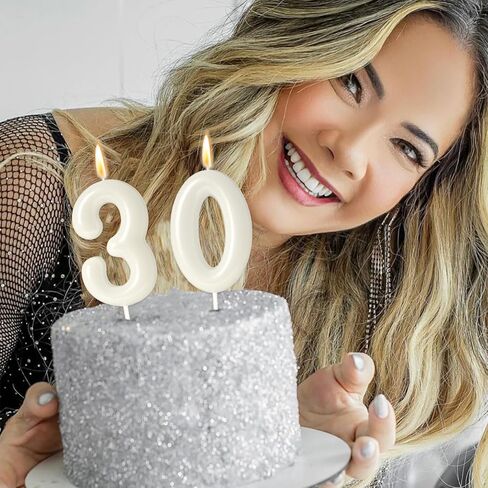 30 Candles 30th Birthday Decorations for Women, White 30th Candle for Beige Birthday Decorations, 30 Cake Topper for 30 Year Old Girl Cream Birthday Party Decor Party Supplies Favors(Number 30 Candle) in Saudi Arabia