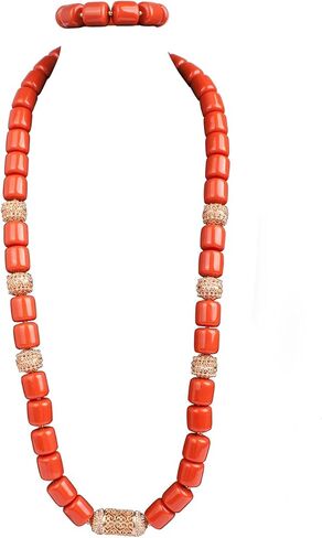 1Row مجموعات المجوهرات النيجيرية للرجال ، الخرز الراتنج البرتقالي ، مكتنزة متعدد الطبقات بيان المختنق قلادة ، الخرز الزفاف الأفريقي دون أقراط in Kuwait