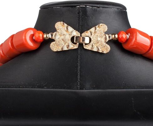 1Row مجموعات المجوهرات النيجيرية للرجال ، الخرز الراتنج البرتقالي ، مكتنزة متعدد الطبقات بيان المختنق قلادة ، الخرز الزفاف الأفريقي دون أقراط in Kuwait