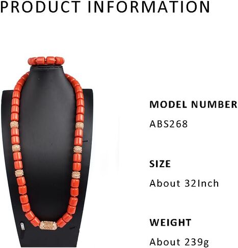 1Row مجموعات المجوهرات النيجيرية للرجال ، الخرز الراتنج البرتقالي ، مكتنزة متعدد الطبقات بيان المختنق قلادة ، الخرز الزفاف الأفريقي دون أقراط in Kuwait