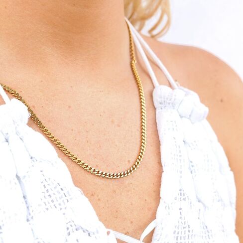 6mm 18K Gold PVD Stainless Steel Diamond Cut Curb Chain Necklace – Waterproof & Hypoallergenic in Saudi Arabia