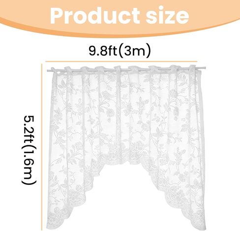 Window Treatment valances Curtain, White Lace Swag Valance Floral Embroidered Short Curtain for Bathroom, Kitchen, Living Room, Window Sill & Cabinet Decor 118" x 63" (300x160cm) in Saudi Arabia