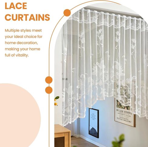 Window Treatment valances Curtain, White Lace Swag Valance Floral Embroidered Short Curtain for Bathroom, Kitchen, Living Room, Window Sill & Cabinet Decor 118" x 63" (300x160cm) in Saudi Arabia