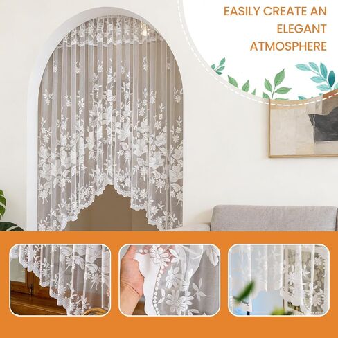 Window Treatment valances Curtain, White Lace Swag Valance Floral Embroidered Short Curtain for Bathroom, Kitchen, Living Room, Window Sill & Cabinet Decor 118" x 63" (300x160cm) in Saudi Arabia