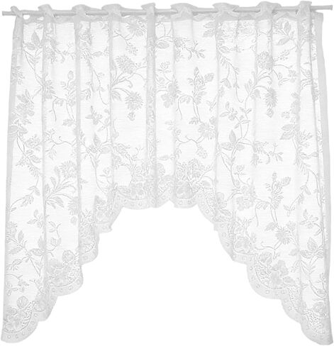 Window Treatment valances Curtain, White Lace Swag Valance Floral Embroidered Short Curtain for Bathroom, Kitchen, Living Room, Window Sill & Cabinet Decor 118" x 63" (300x160cm) in Saudi Arabia